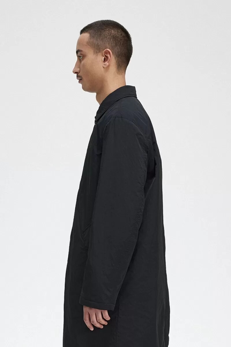 fred perry button through mac mens parka black