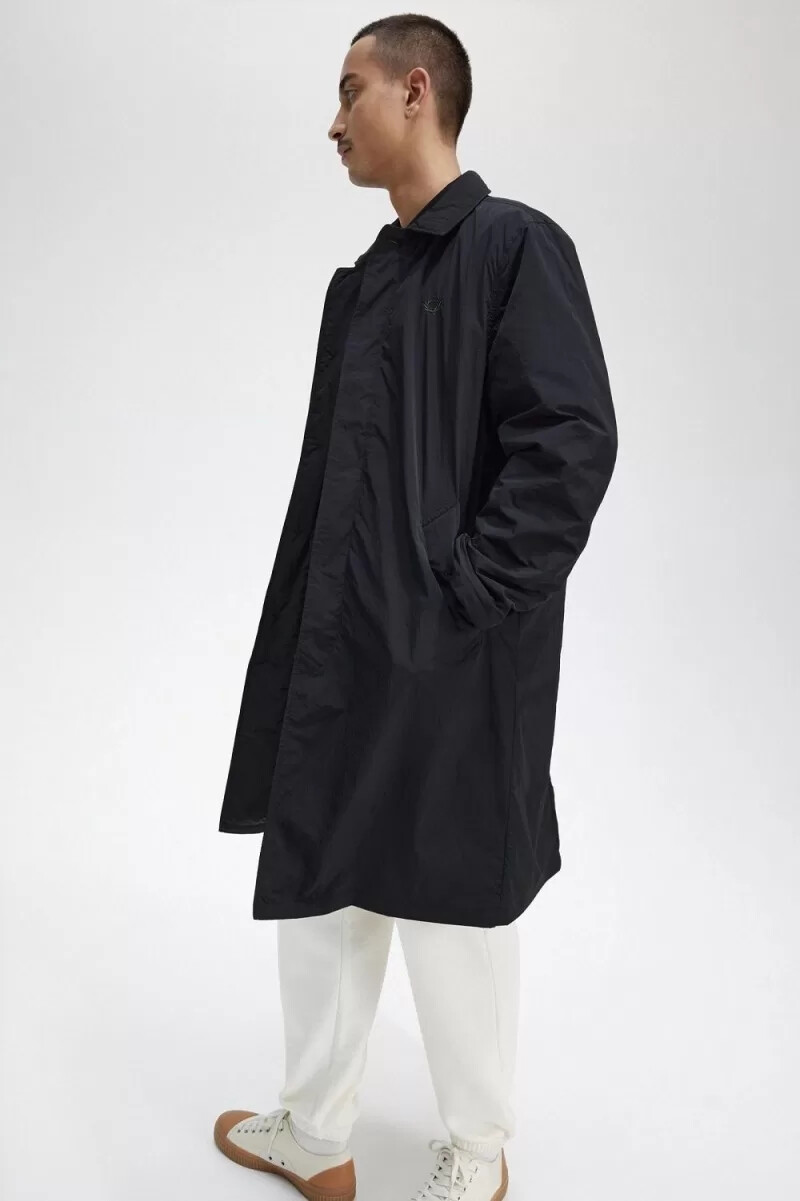 fred perry button through mac mens parka black