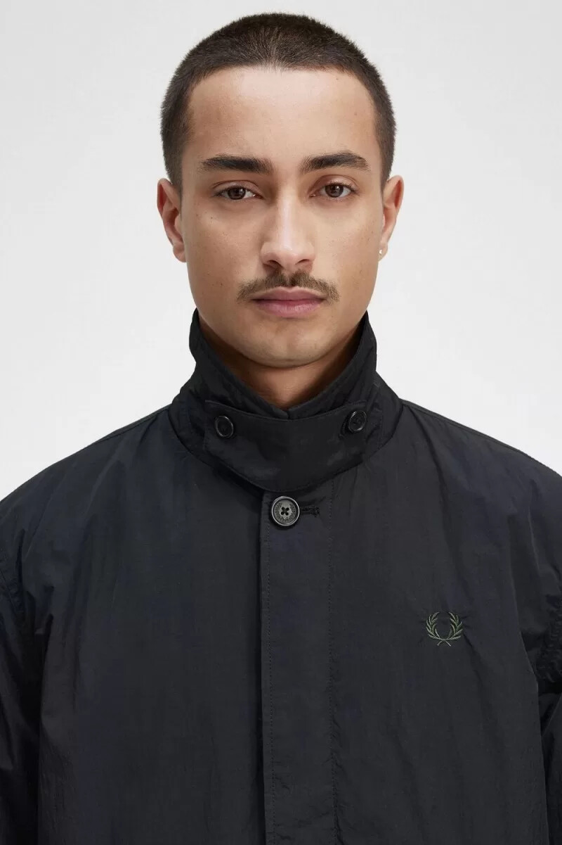 fred perry button through mac mens parka black