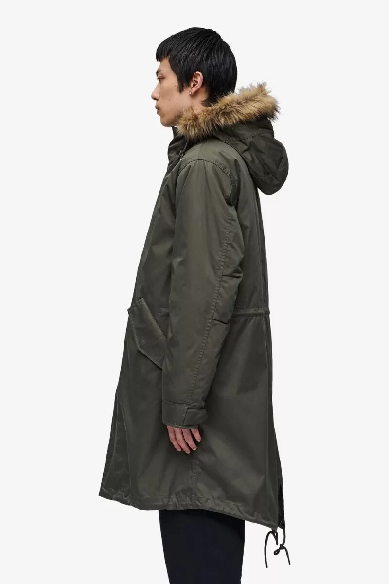 fred perry zip-in liner mens parka field green