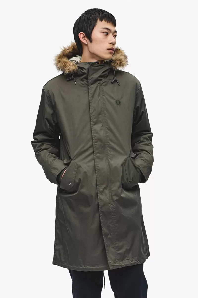 fred perry zip-in liner mens parka field green