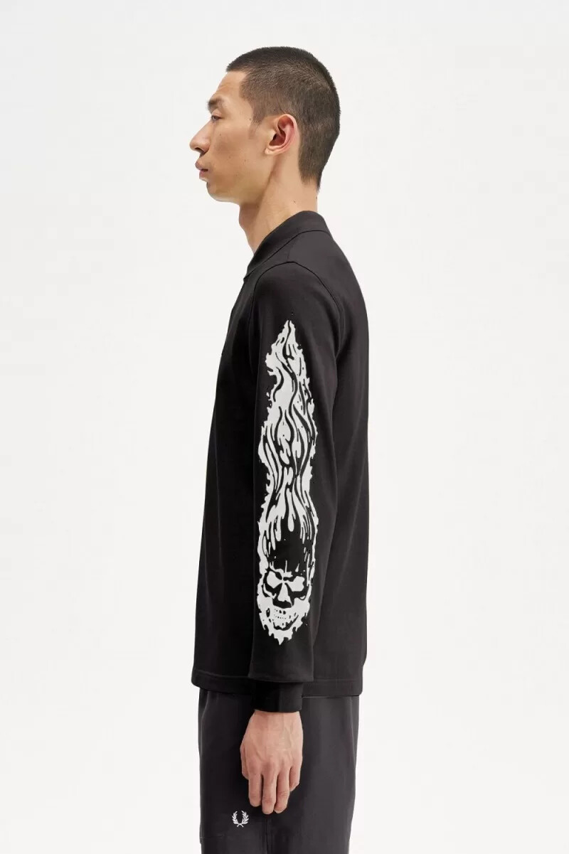 fred perry noongoons long sleeve graphic mens polo shirt black