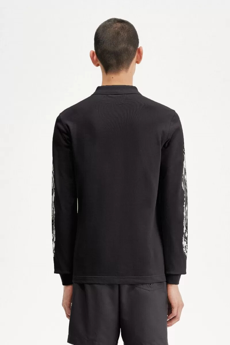 fred perry noongoons long sleeve graphic mens polo shirt black