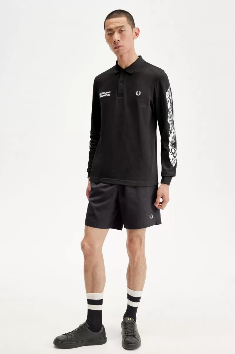 fred perry noongoons long sleeve graphic mens polo shirt black