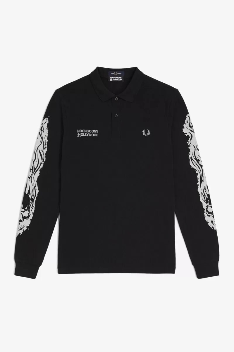 fred perry noongoons long sleeve graphic mens polo shirt black