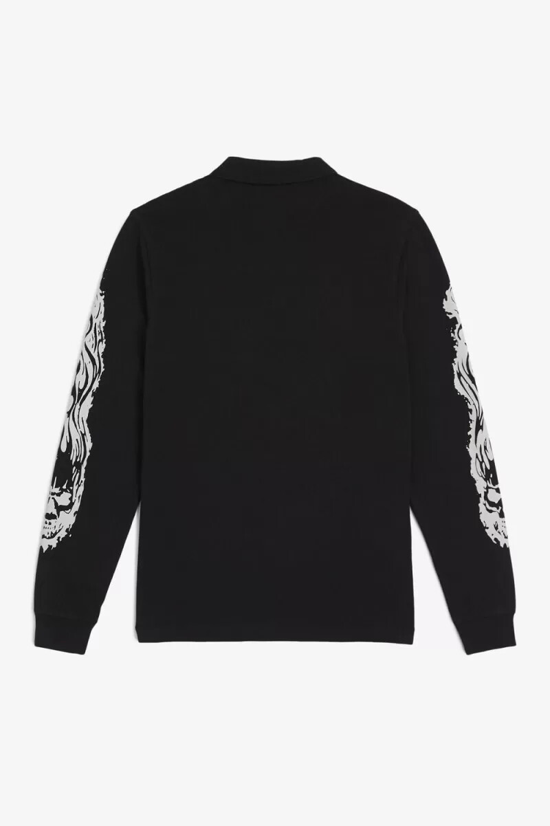fred perry noongoons long sleeve graphic mens polo shirt black