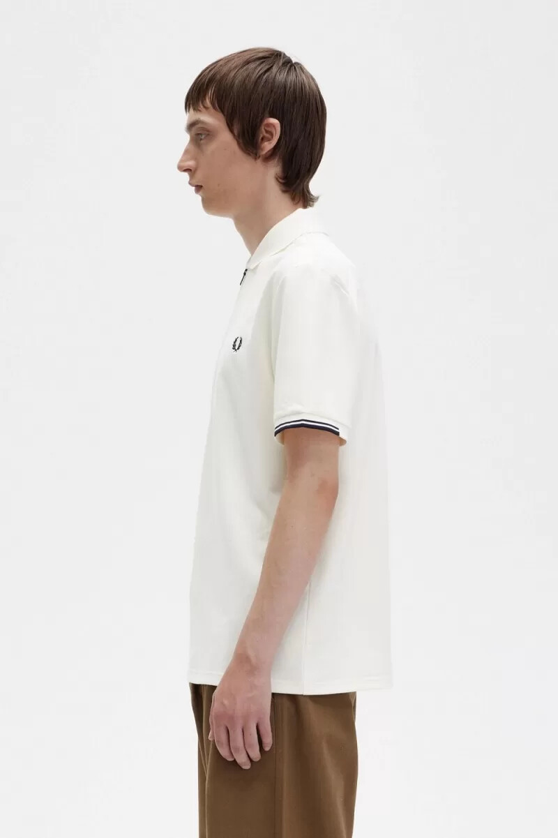 fred perry half zip mens polo shirt beige