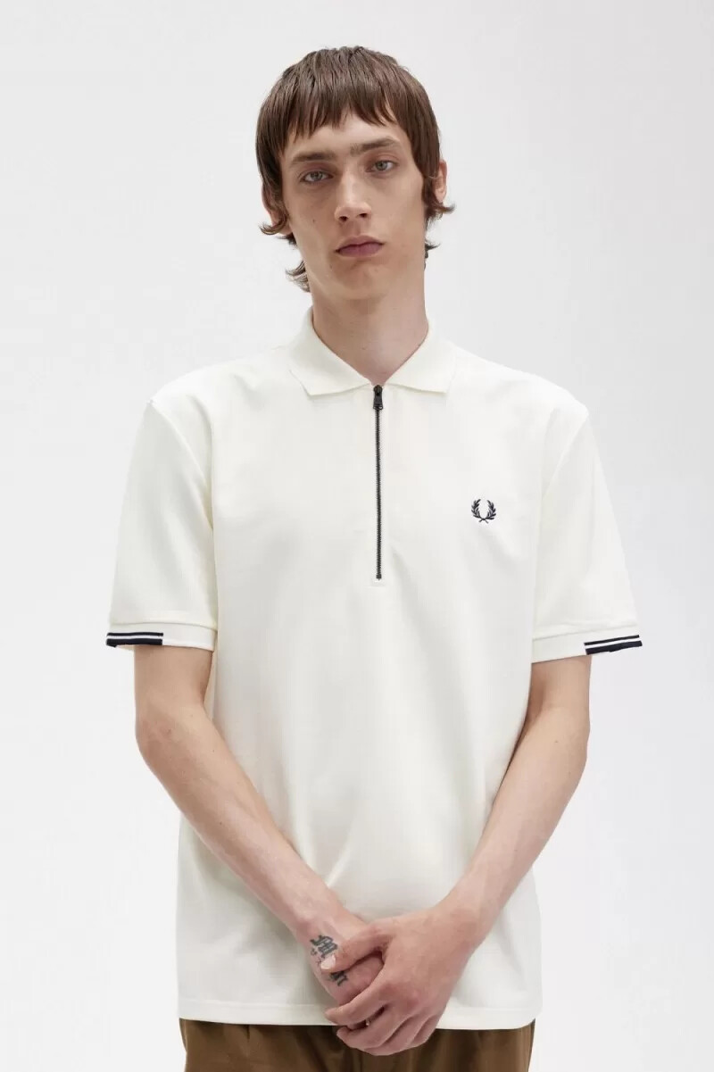 fred perry half zip mens polo shirt beige