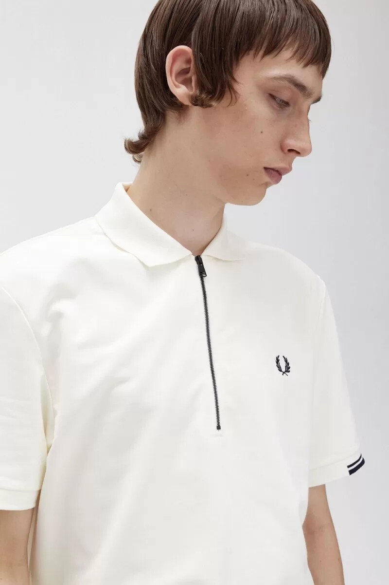 fred perry half zip mens polo shirt beige