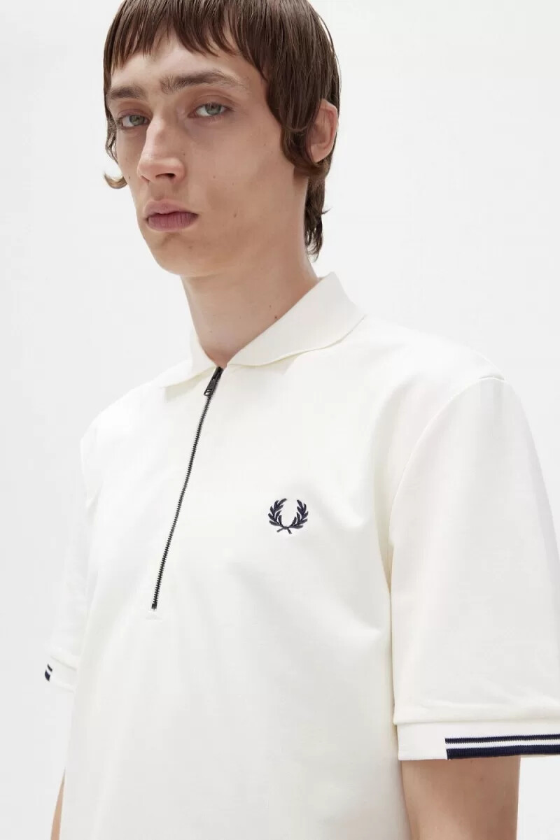 fred perry half zip mens polo shirt beige