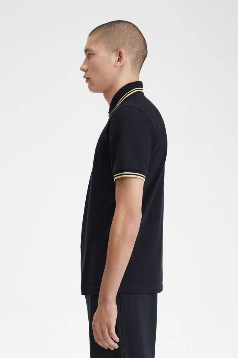 fred perry makati m12 mens polo shirt black champagne