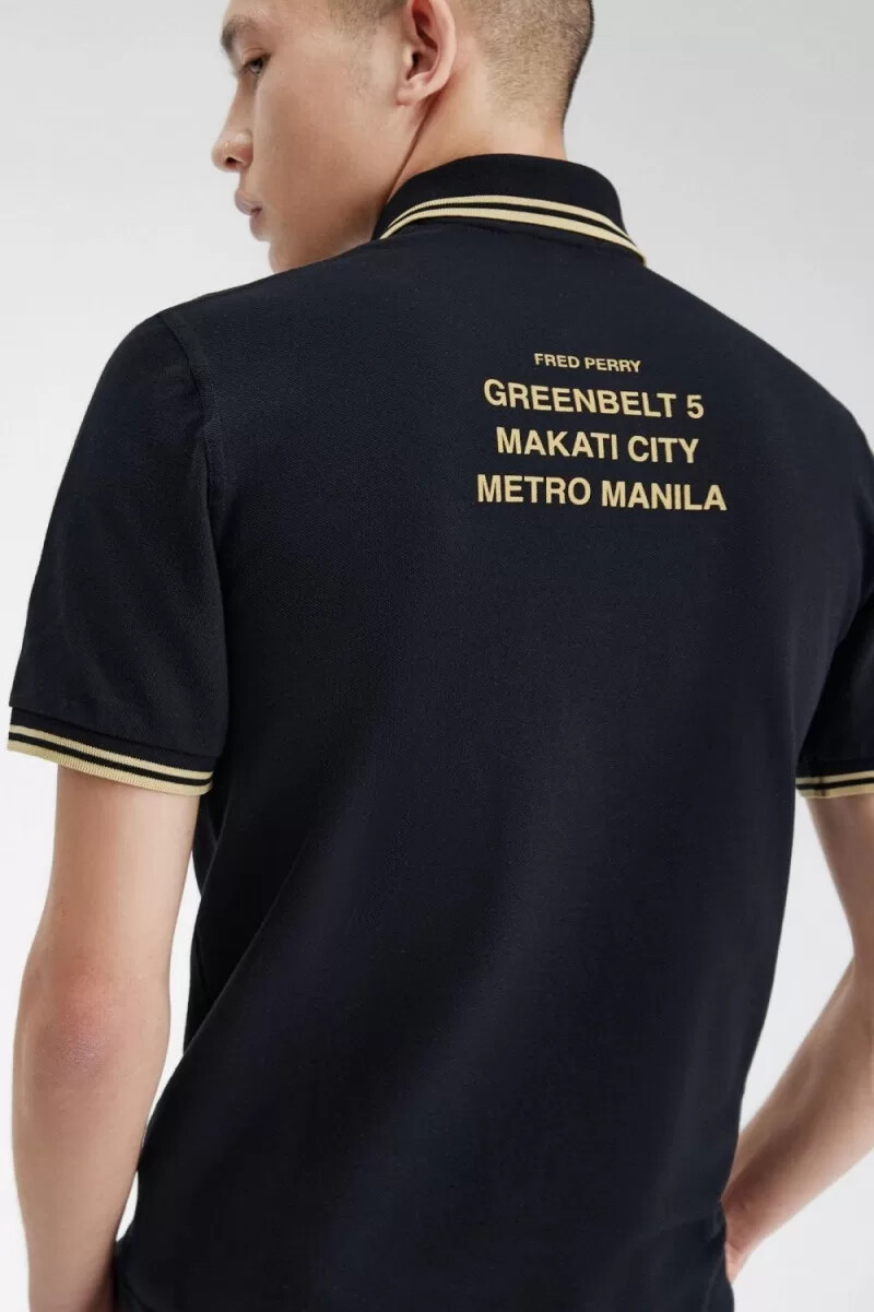 fred perry makati m12 mens polo shirt black champagne