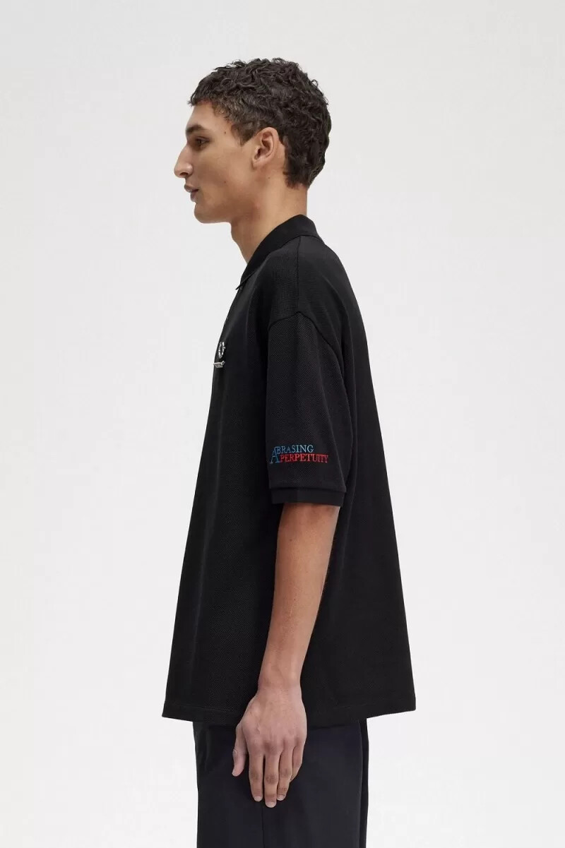 fred perry embroidered mens polo shirt black