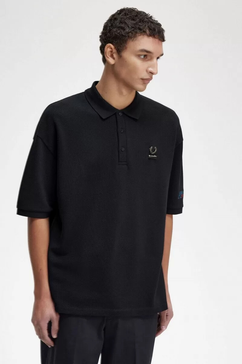 fred perry embroidered mens polo shirt black