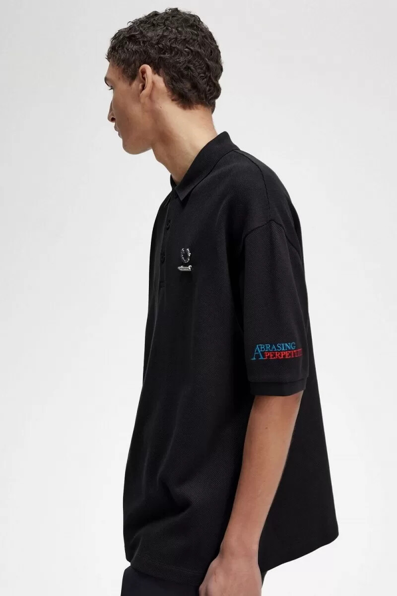 fred perry embroidered mens polo shirt black