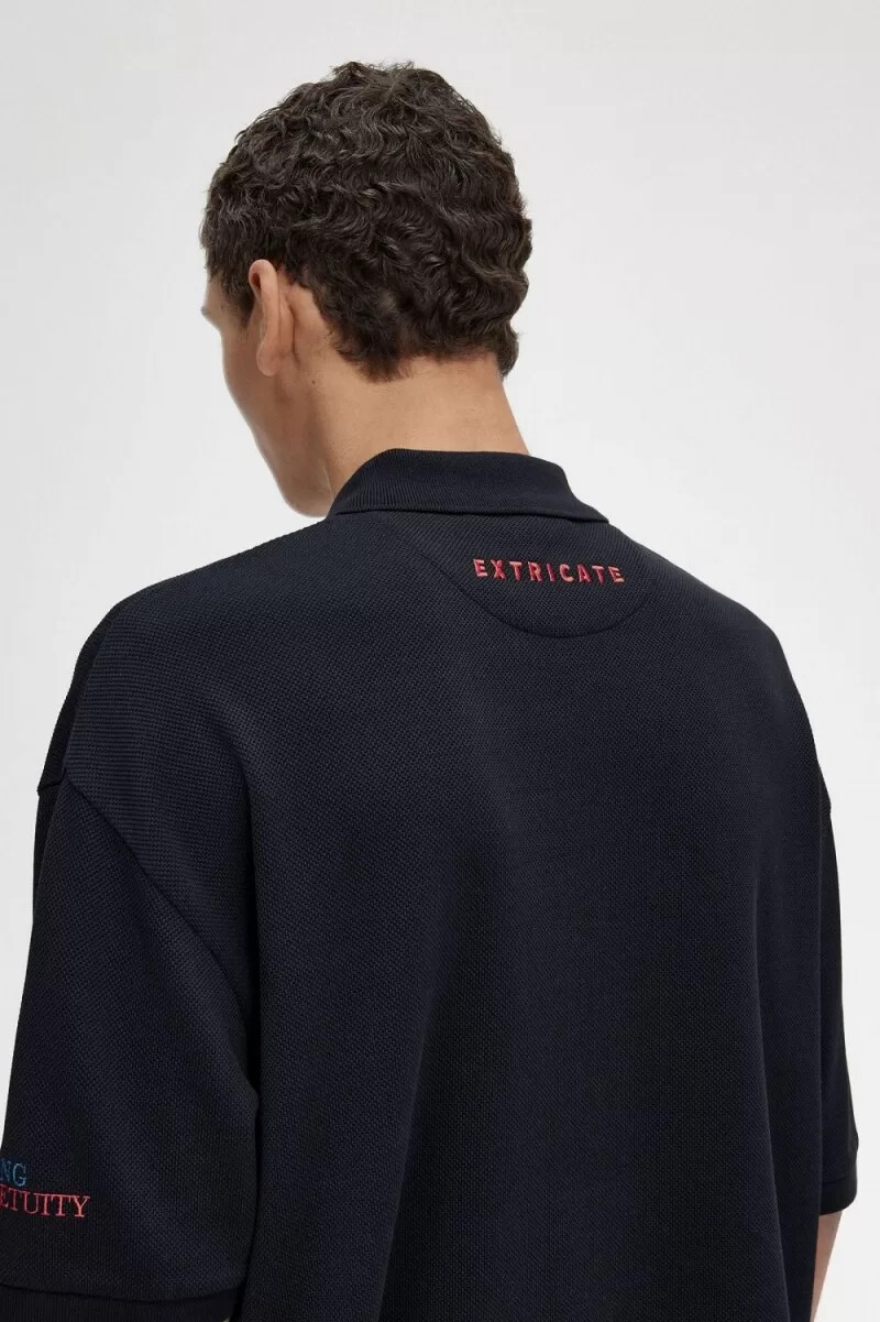 fred perry embroidered mens polo shirt black