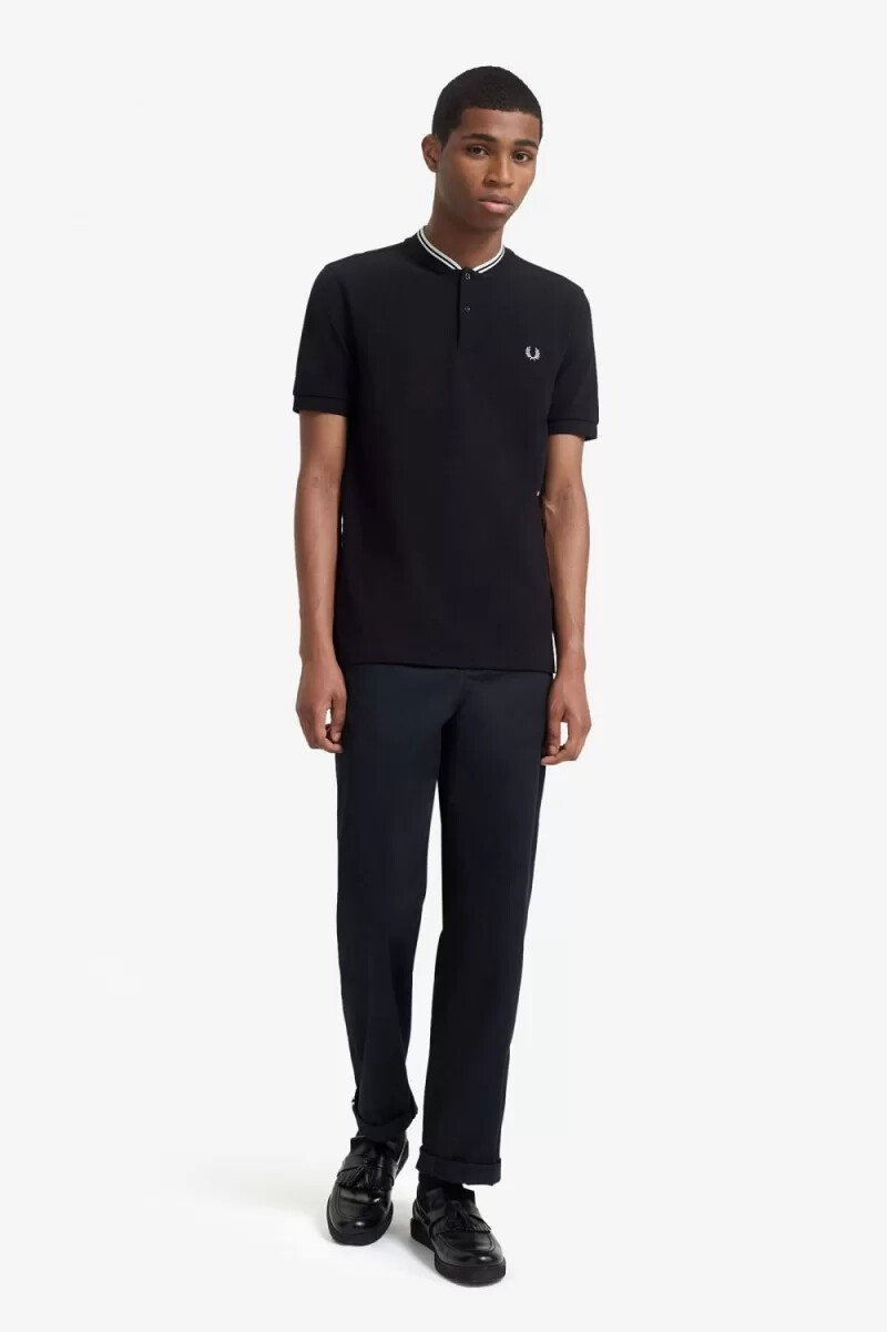 fred perry bomber collar mens polo shirt black