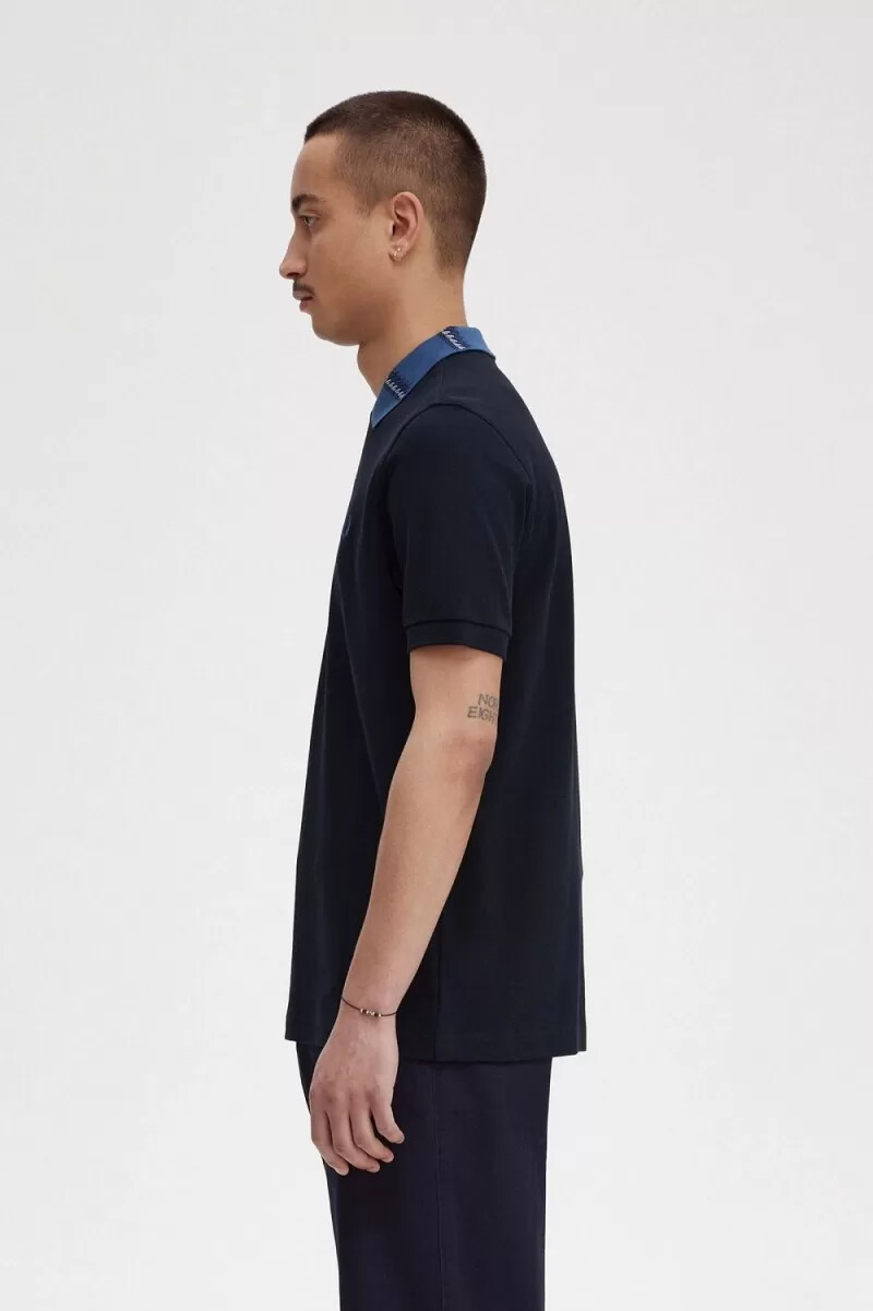 fred perry graphic collar mens polo shirt navy