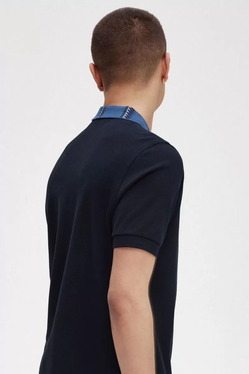 fred perry graphic collar mens polo shirt navy