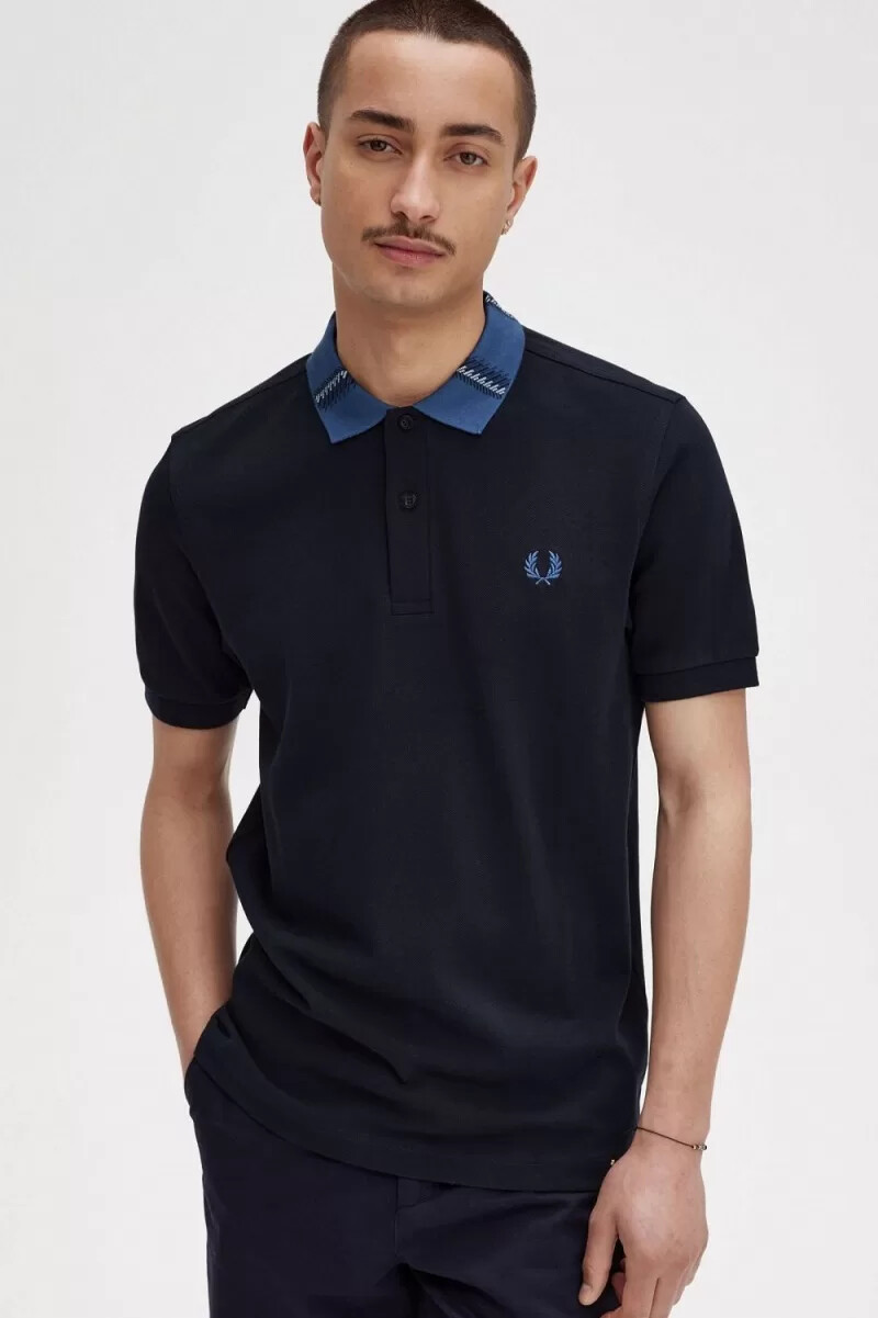 fred perry graphic collar mens polo shirt navy