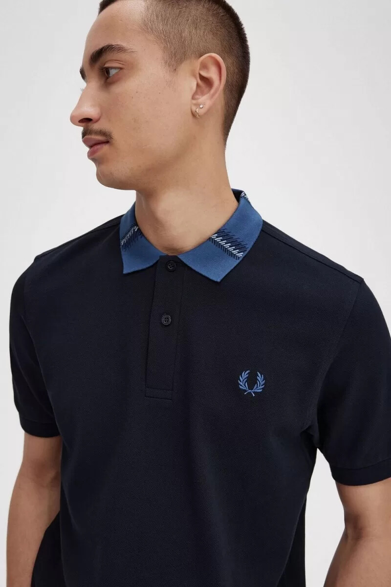 fred perry graphic collar mens polo shirt navy