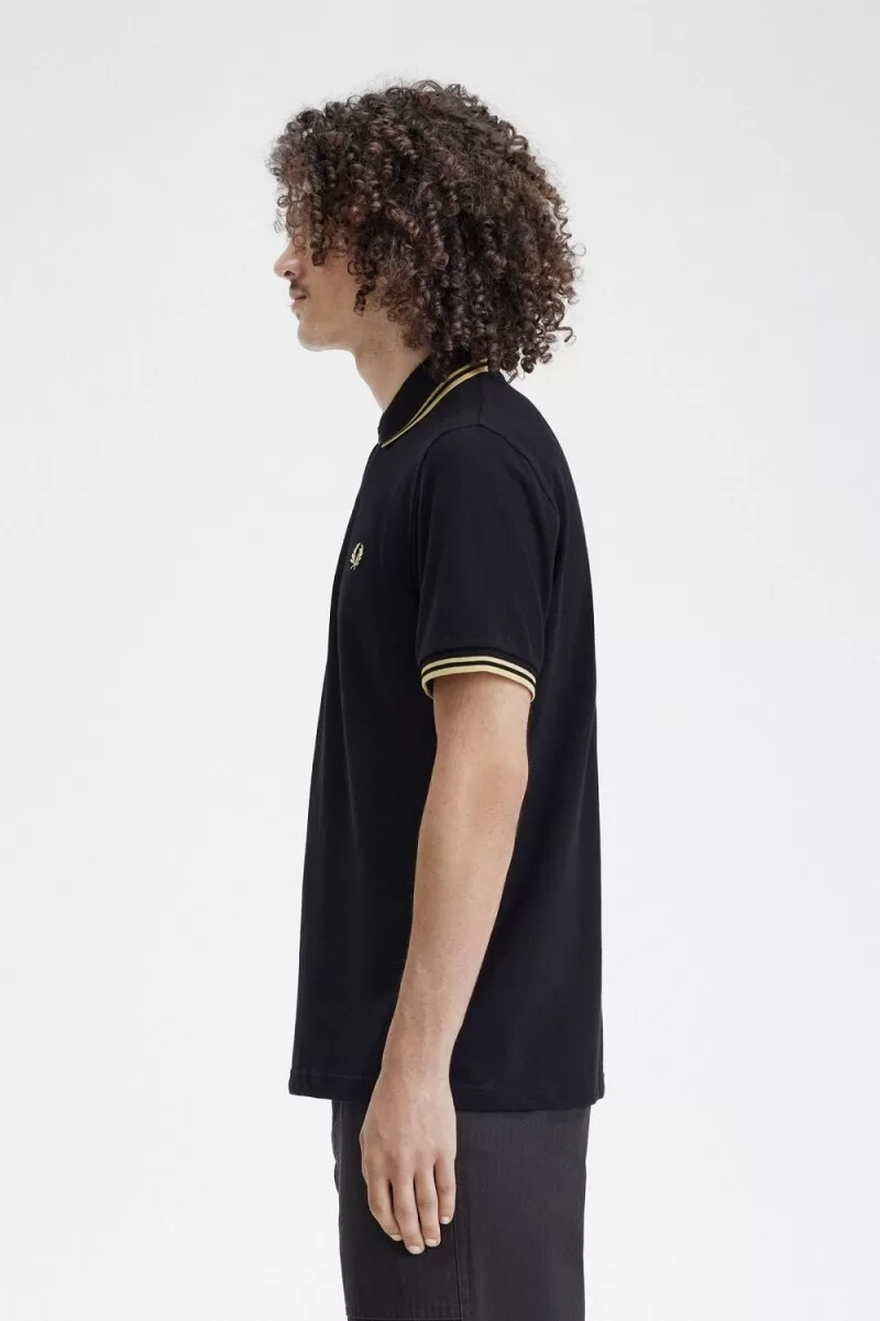 fred perry shanghai m12 mens polo shirt black champagne