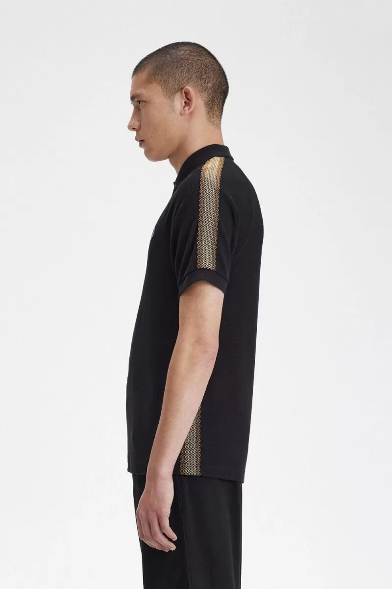 fred perry honeycomb taped mens polo shirt black