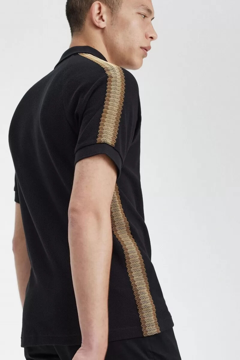 fred perry honeycomb taped mens polo shirt black