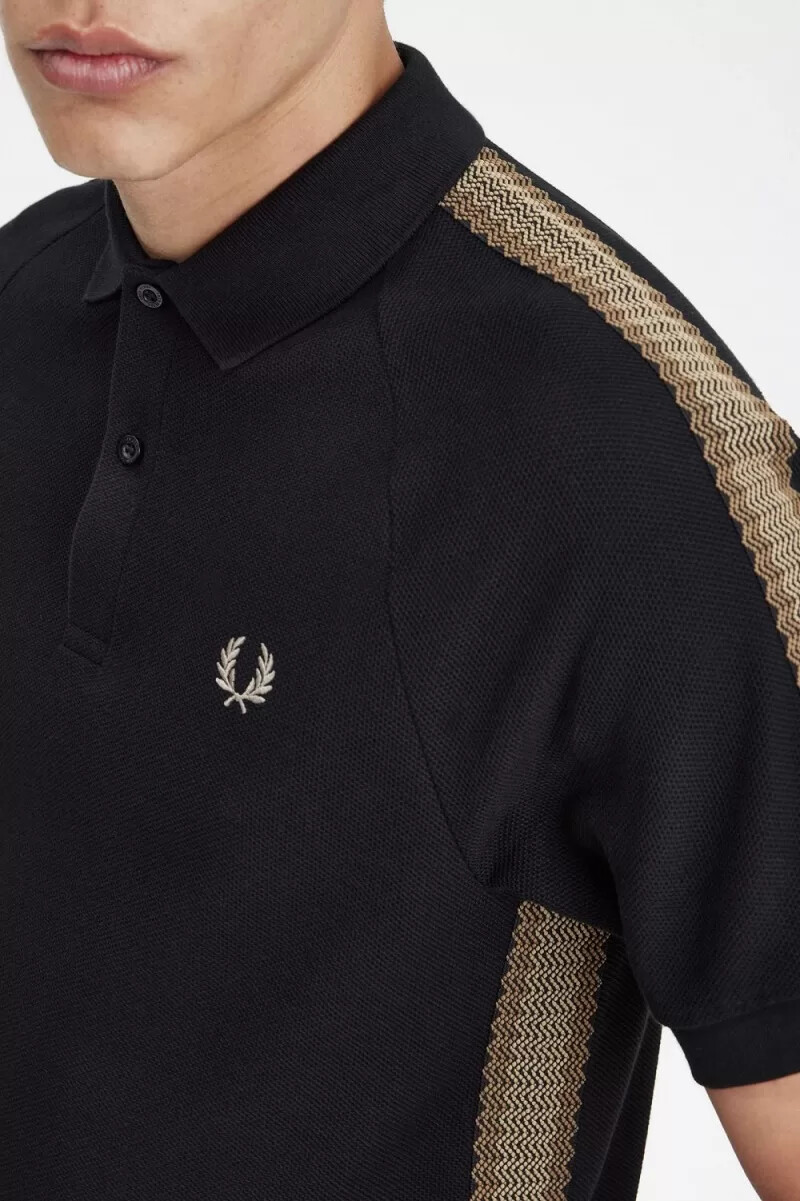 fred perry honeycomb taped mens polo shirt black
