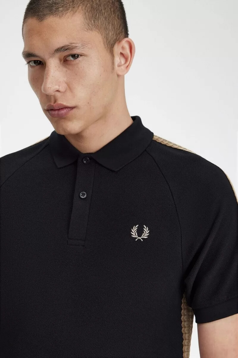 fred perry honeycomb taped mens polo shirt black