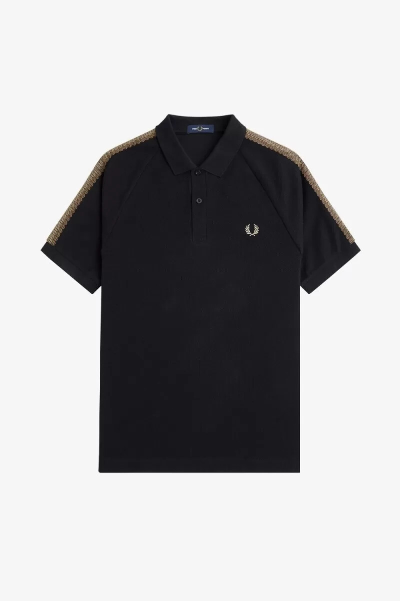 fred perry honeycomb taped mens polo shirt black