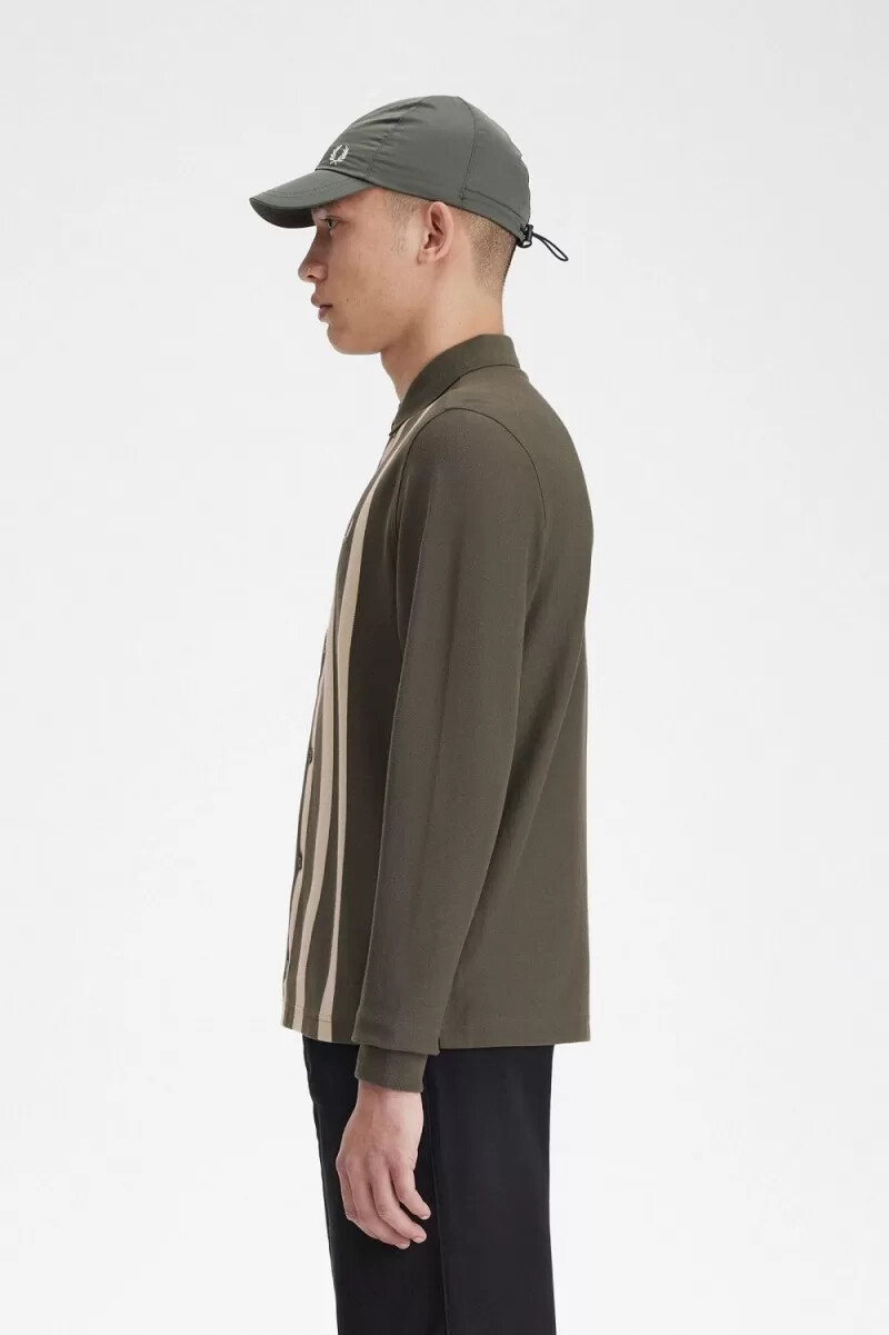 fred perry gradient stripe long sleeve mens polo shirt field green