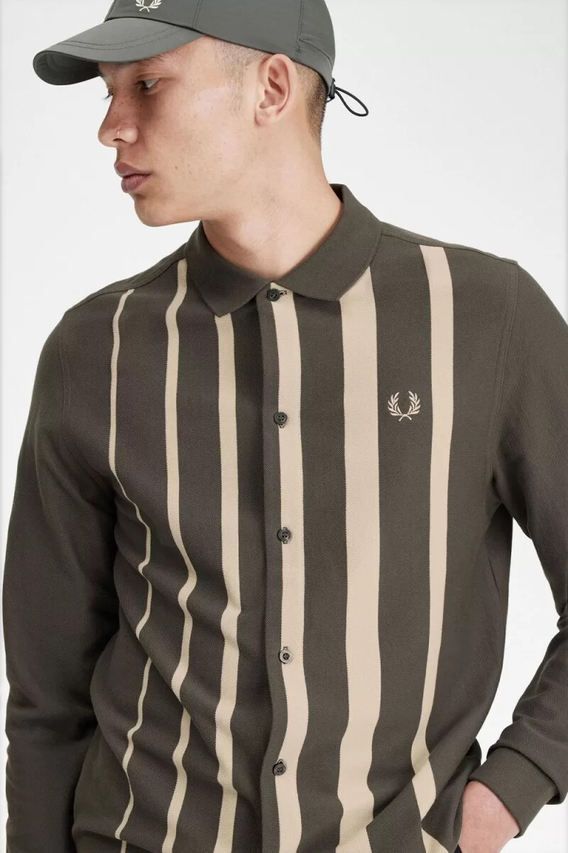fred perry gradient stripe long sleeve mens polo shirt field green