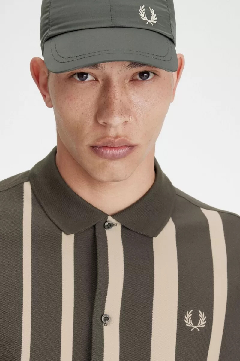 fred perry gradient stripe long sleeve mens polo shirt field green