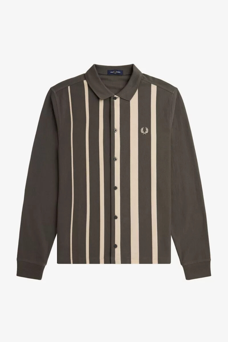 fred perry gradient stripe long sleeve mens polo shirt field green