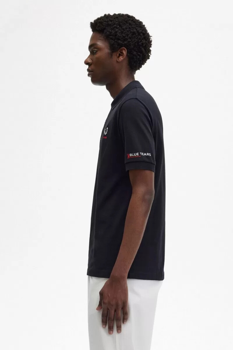 fred perry printed sleeve mens polo shirt black