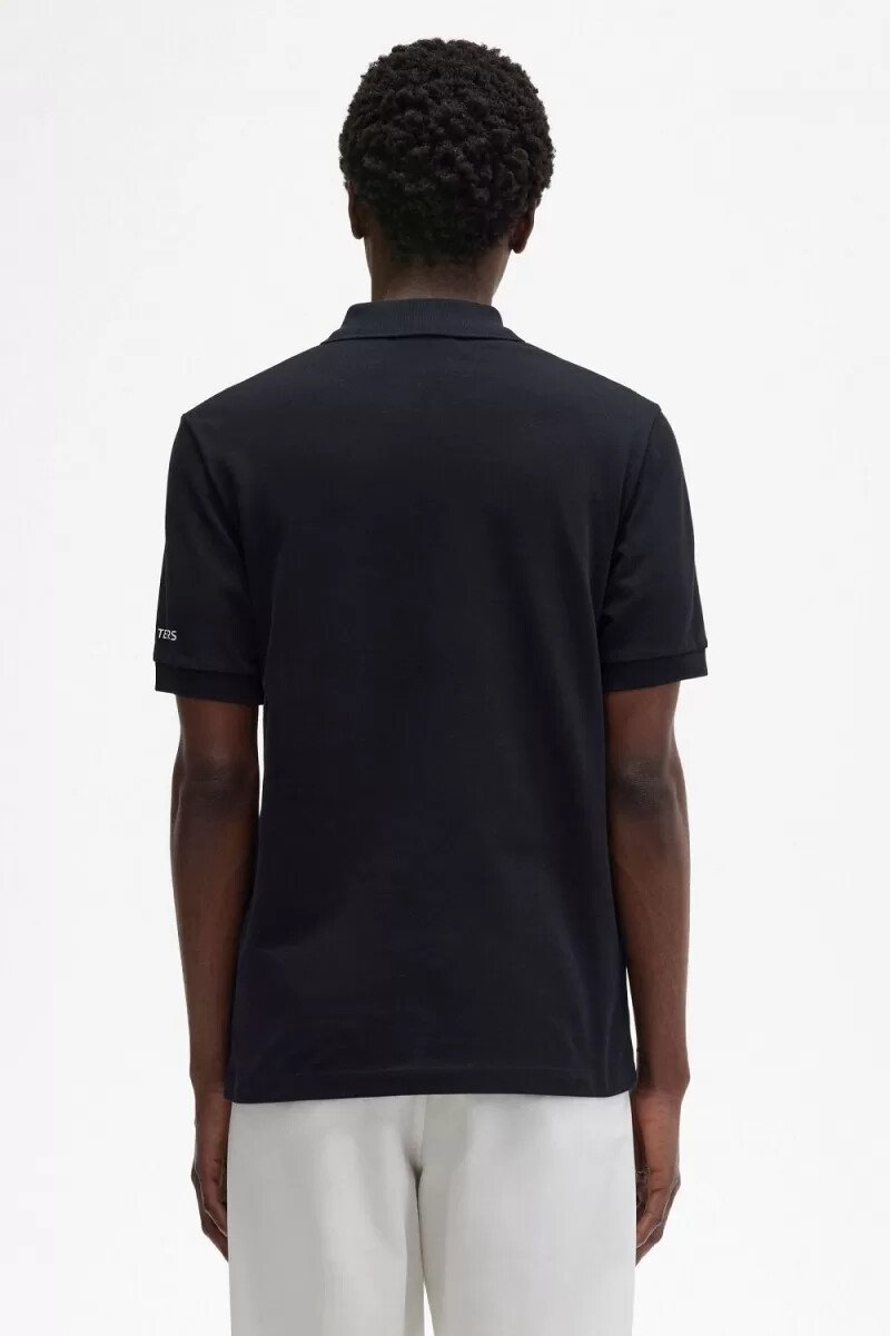 fred perry printed sleeve mens polo shirt black