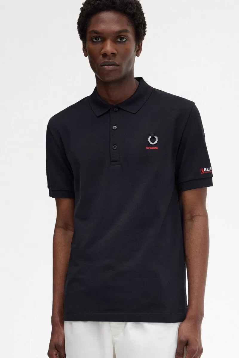 fred perry printed sleeve mens polo shirt black