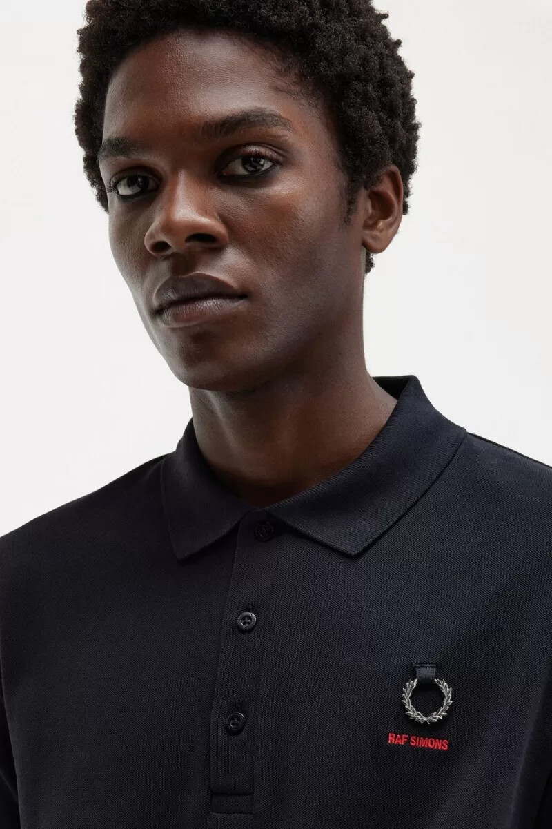 fred perry printed sleeve mens polo shirt black