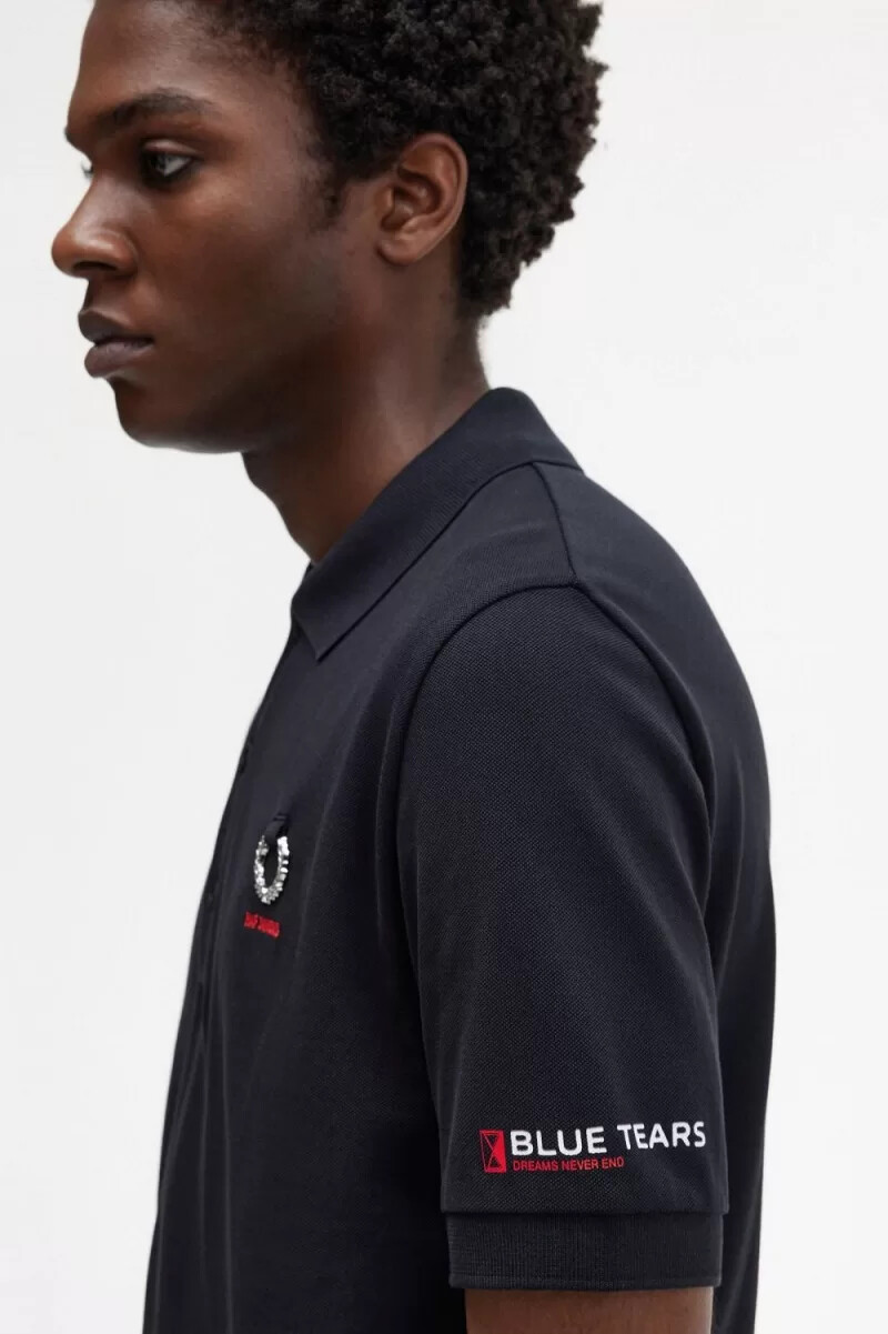 fred perry printed sleeve mens polo shirt black
