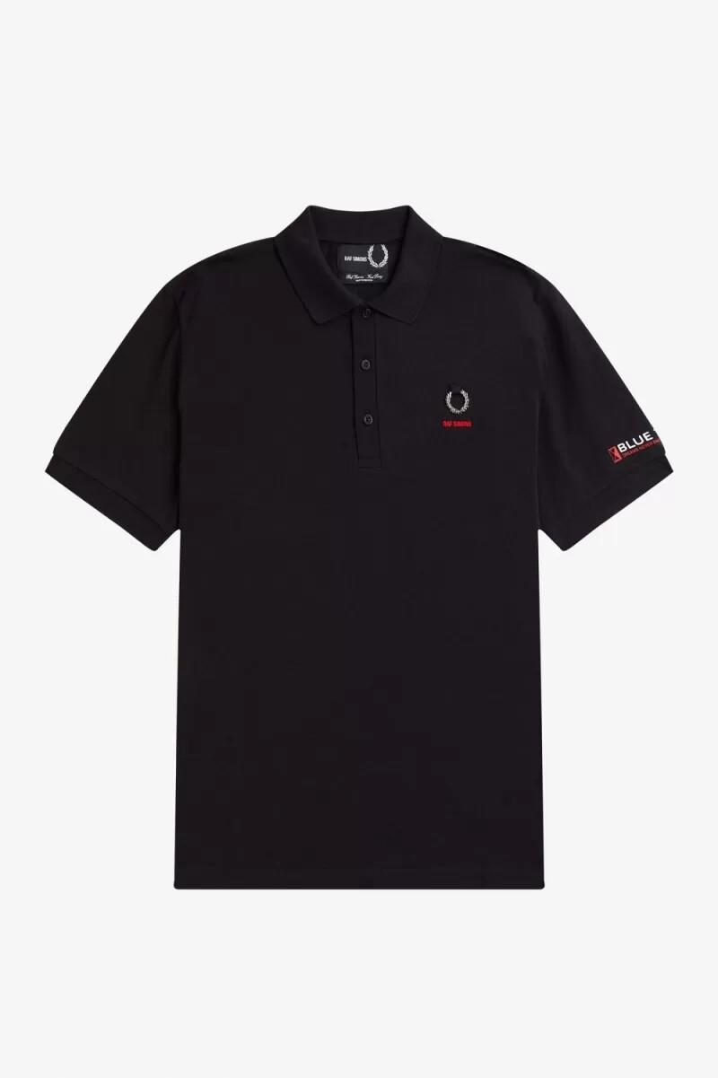 fred perry printed sleeve mens polo shirt black