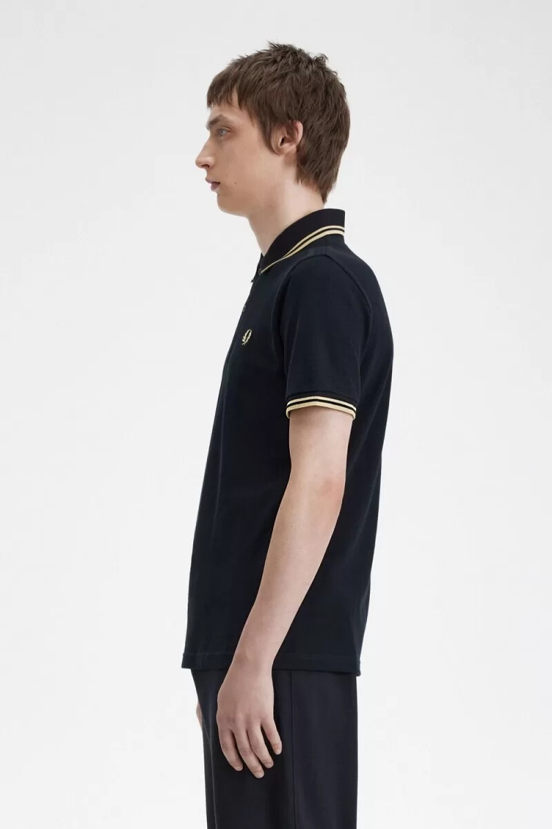 fred perry tokyo m12 mens polo shirt black champagne