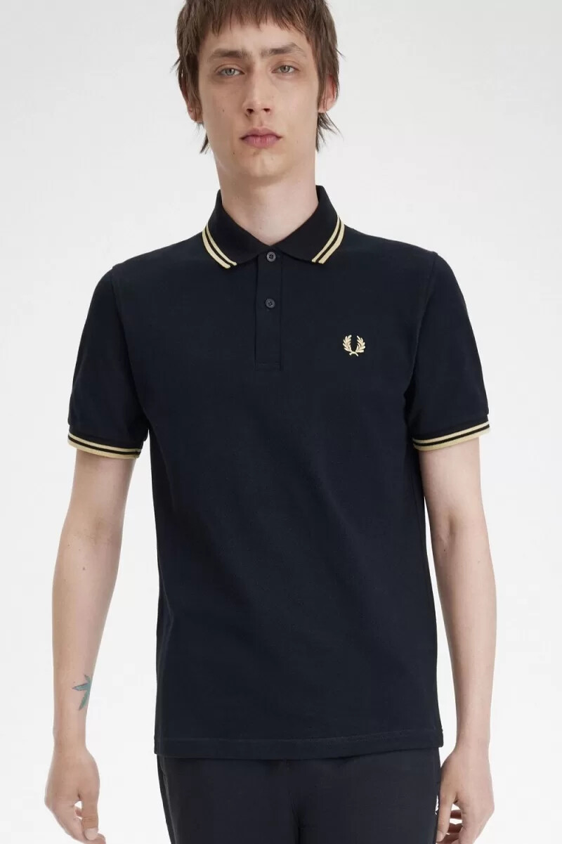 fred perry tokyo m12 mens polo shirt black champagne