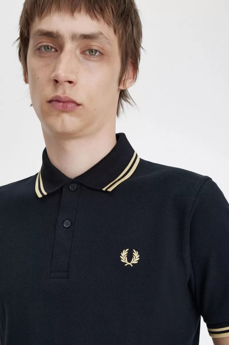 fred perry tokyo m12 mens polo shirt black champagne