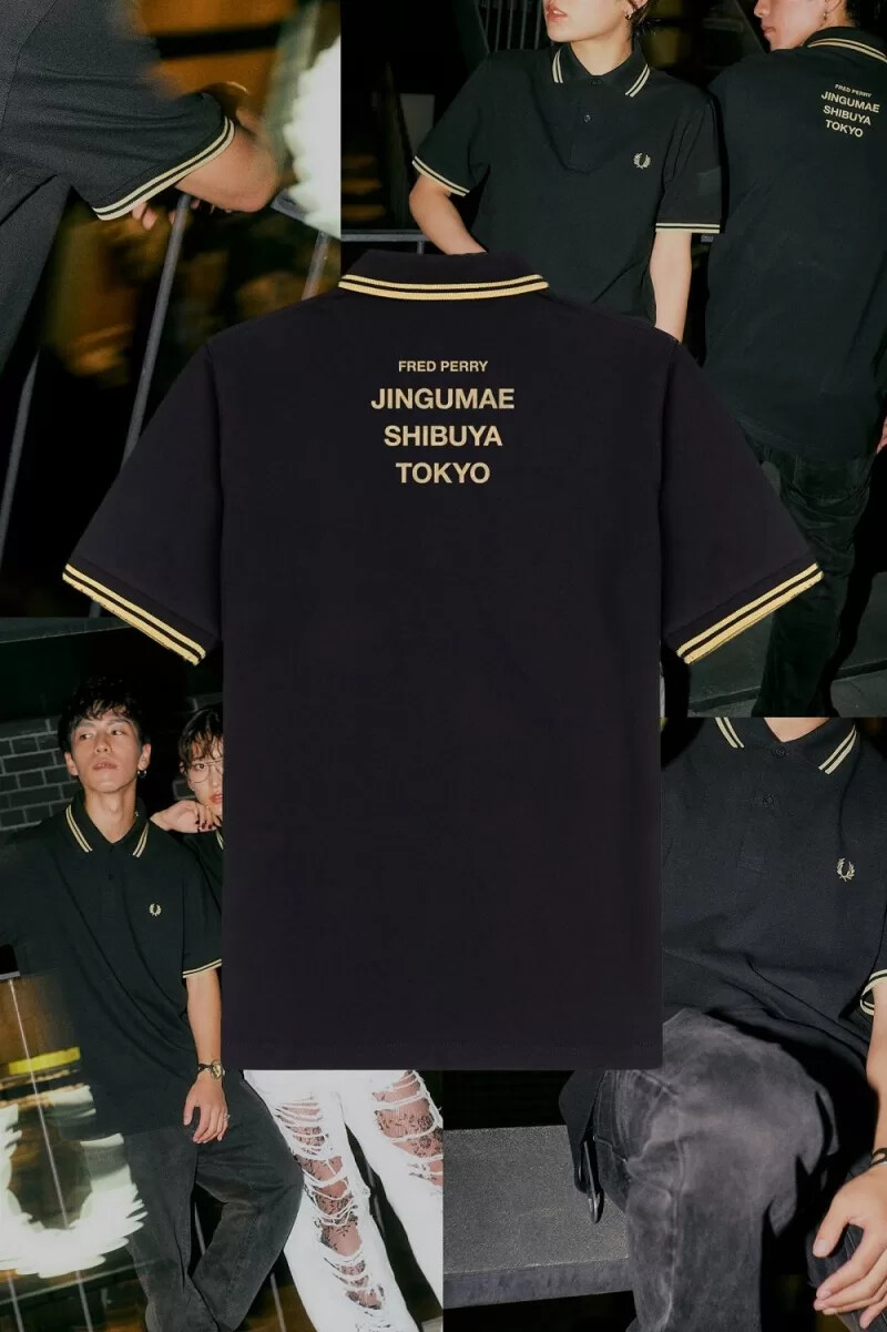 fred perry tokyo m12 mens polo shirt black champagne