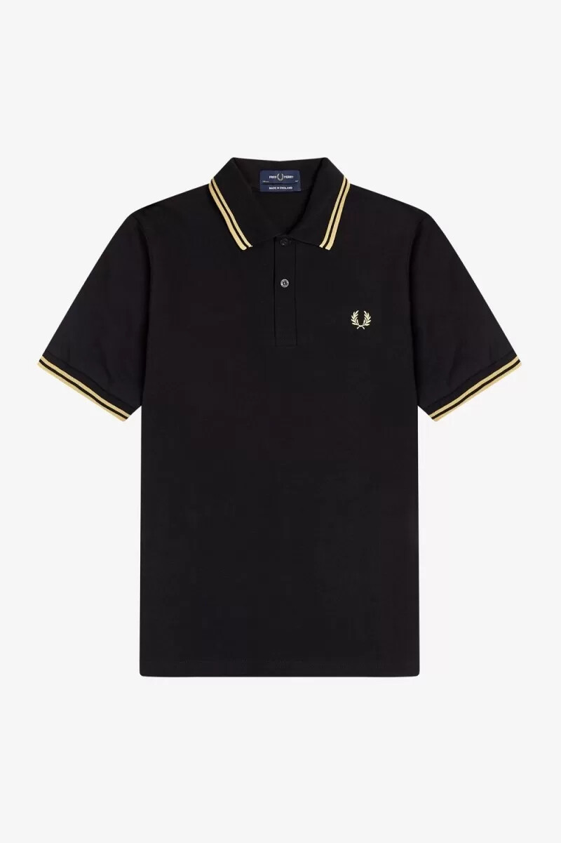 fred perry tokyo m12 mens polo shirt black champagne