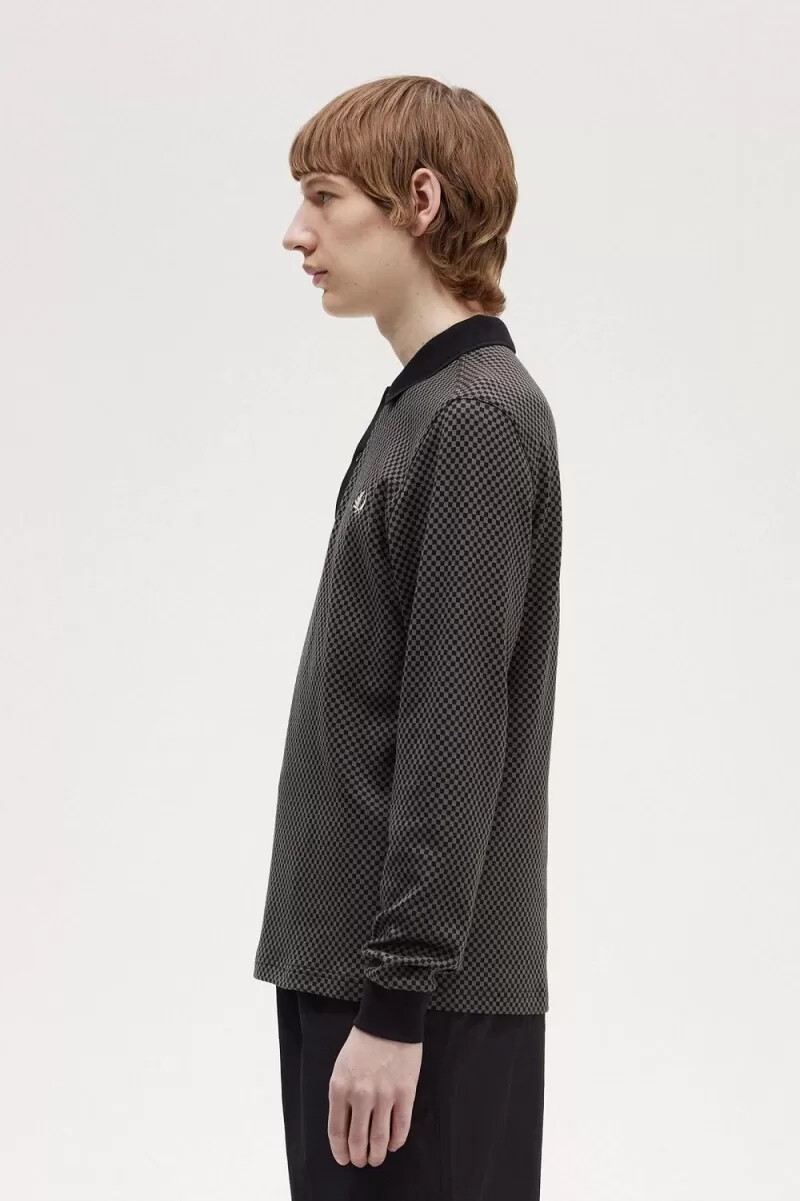 fred perry micro chequerboard mens polo shirt black field green