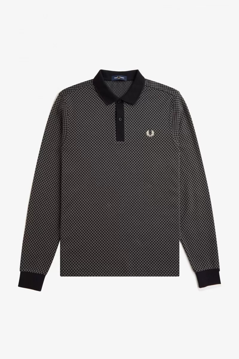 fred perry micro chequerboard mens polo shirt black field green