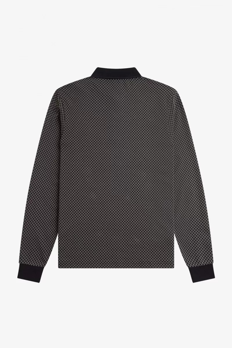 fred perry micro chequerboard mens polo shirt black field green