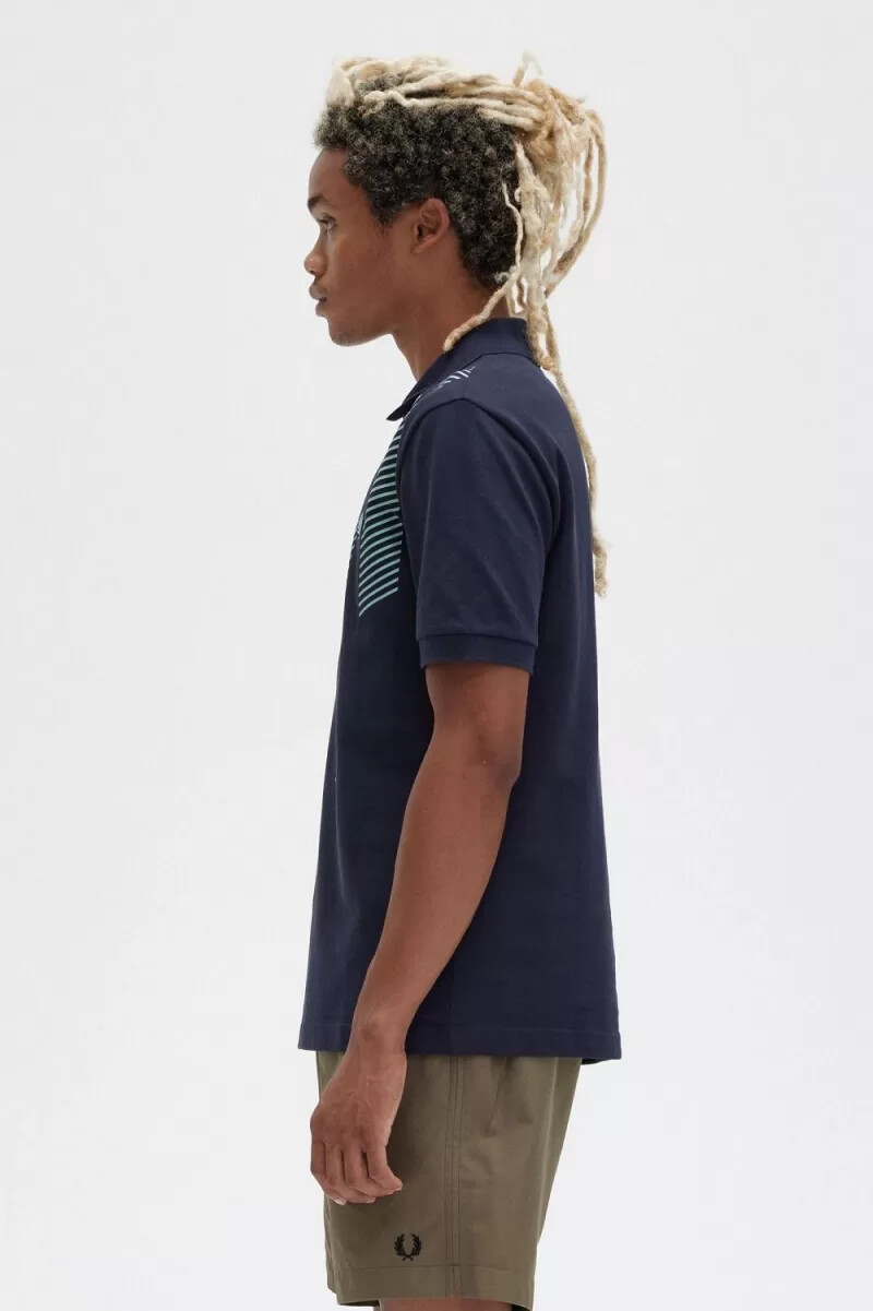 fred perry glitch stripe mens polo shirt navy